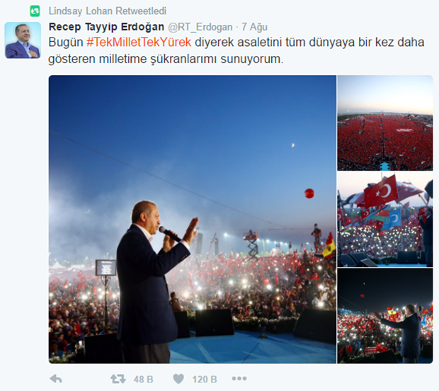 Lindsay Lohan Erdoğan'ı retweet yaptı Trump'a seslendi 5