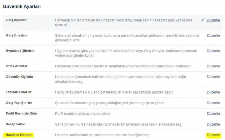 Facebook hesabı kapatma ve dondurma işlemleri 3