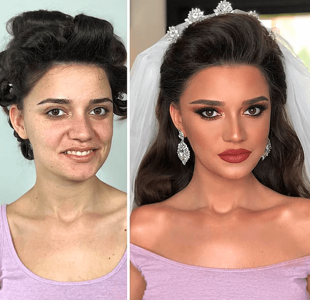 Öyle bir makyaj yaptı ki! Damat bile tanıyamadı 6