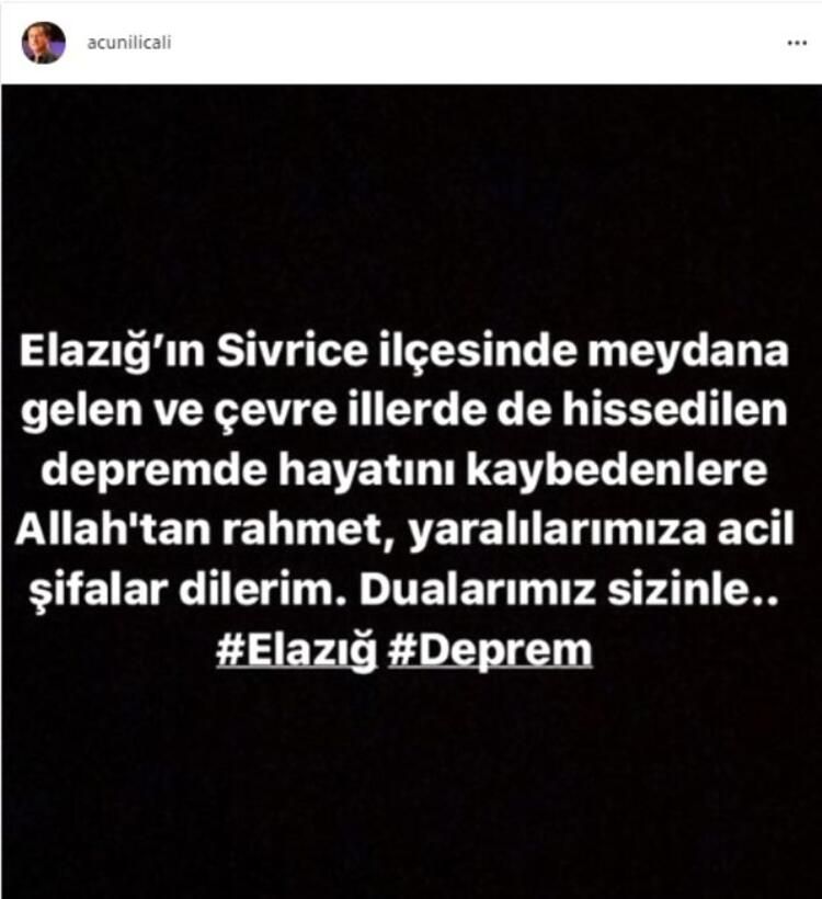 Ünlü isimler Elazığ depremi sonrası paylaştı! 2