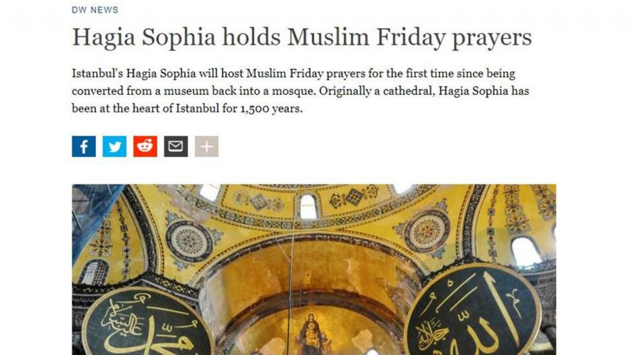 Ayasofya'da kılınan ilk Cuma namazı dünya basınında da manşetlerde 9