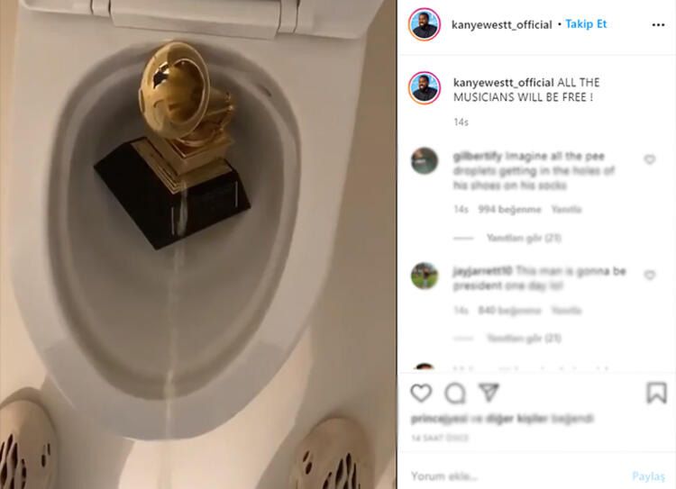 Kanye West, Grammy ödülünün üzerine tuvaletini yaptı 2