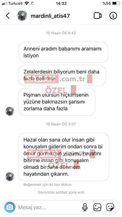 Hazal Tektaş'ın sosyal medya hesabına gelen tehdit mesajları ortaya çıktı! 5