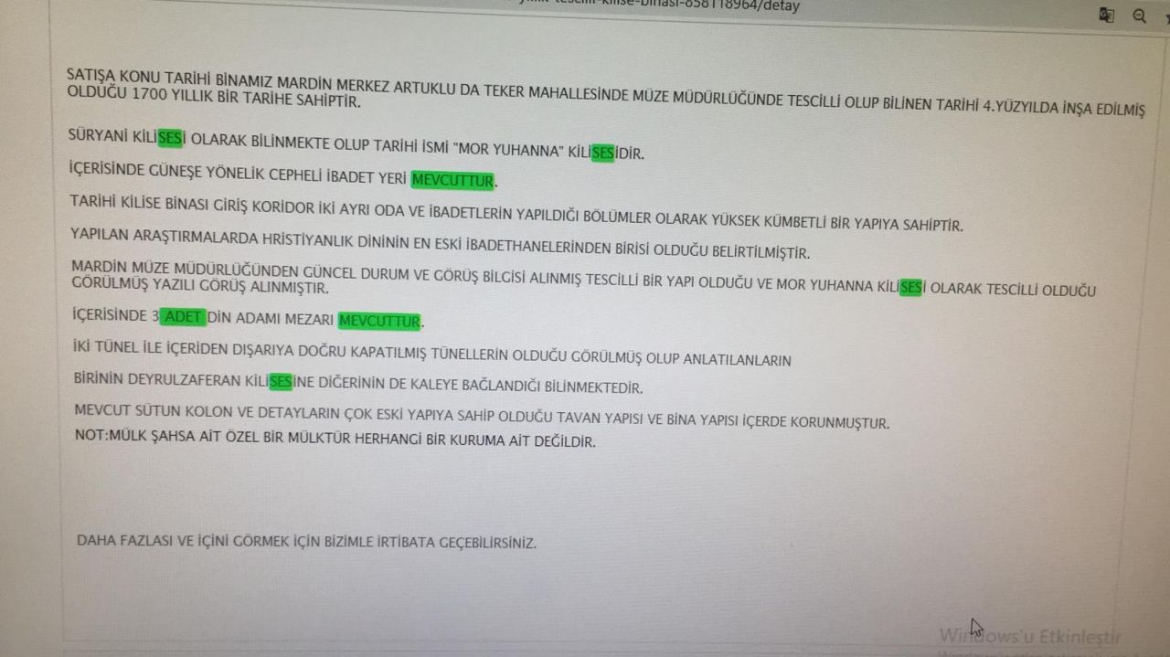 1700 yıllık Mor Klise 7 milyon liraya satılık 12