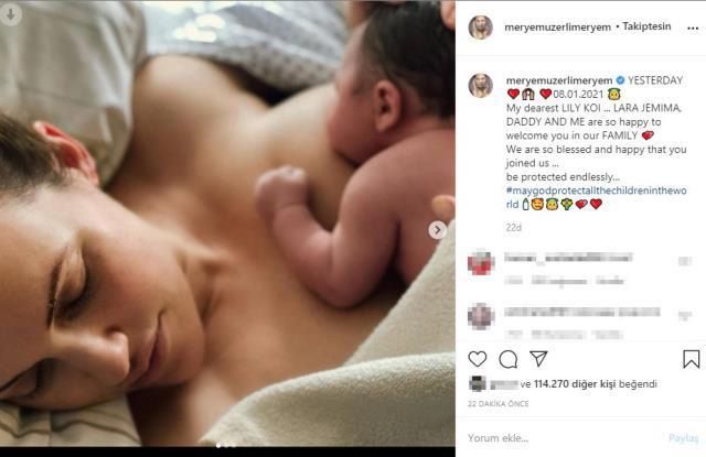 İkinci kez annelik sevinci yaşayan Meryem Uzerli kızının yüzünü ilk kez gösterdi! 3
