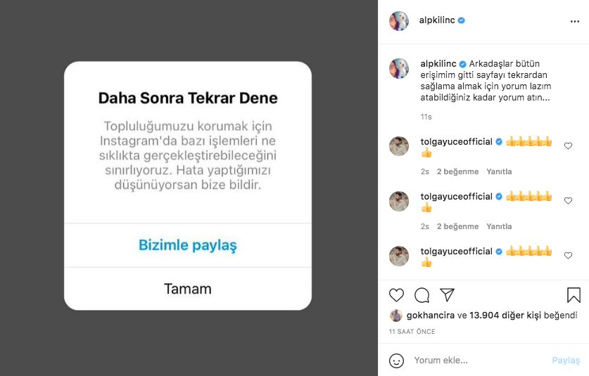 Instagram'da 'daha sonra tekrar dene' hatası! Ünlü isimler isyan etti 7