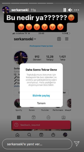 Instagram'da 'daha sonra tekrar dene' hatası! Ünlü isimler isyan etti 11