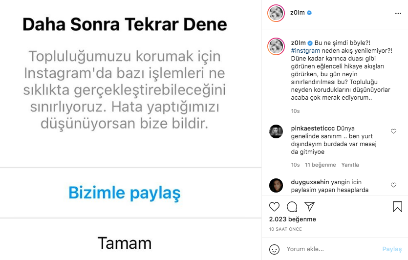 Instagram'da 'daha sonra tekrar dene' hatası! Ünlü isimler isyan etti 8