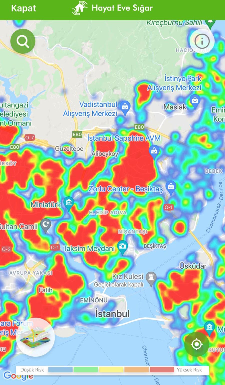 Hayat Eve Sığar uygulamasında İstanbul kıpkırmızı 5