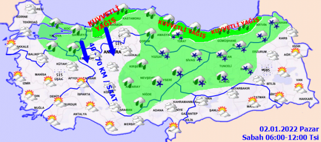 Meteoroloji'den yurdun büyük kesimine yağış uyarısı: 2 Ocak 2022 Pazar hava durumu 2