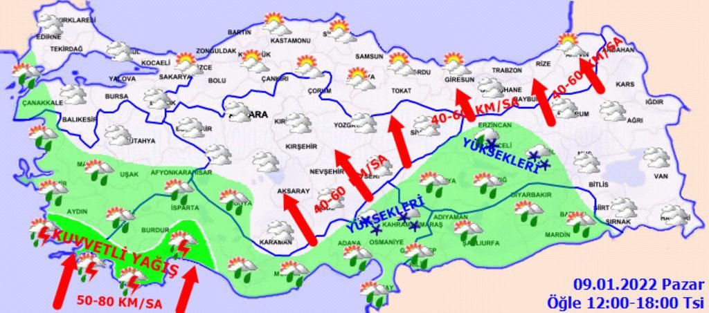 9 Ocak 2022 hava durumu... Meteoroloji'den sert rüzgar ve yağış uyarısı geldi 6