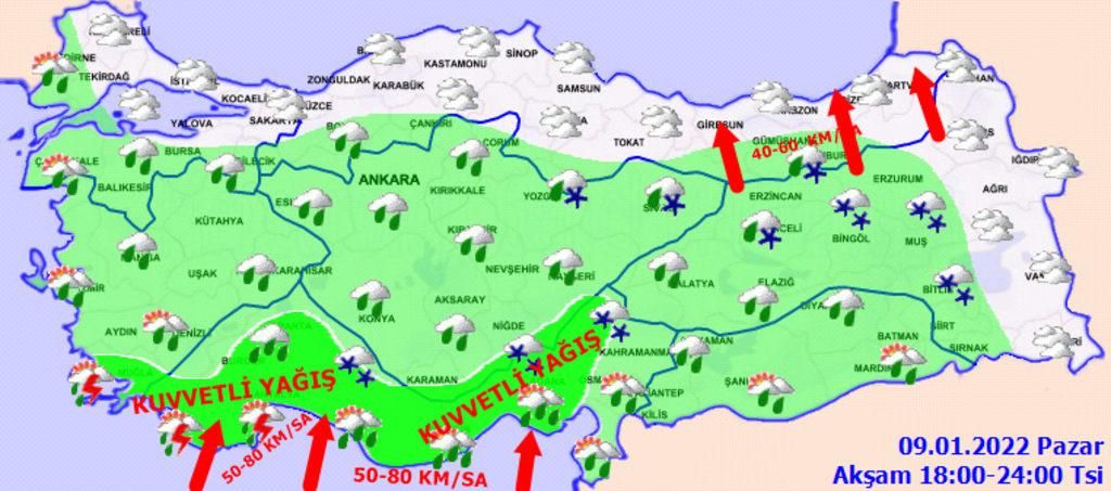 9 Ocak 2022 hava durumu... Meteoroloji'den sert rüzgar ve yağış uyarısı geldi 5