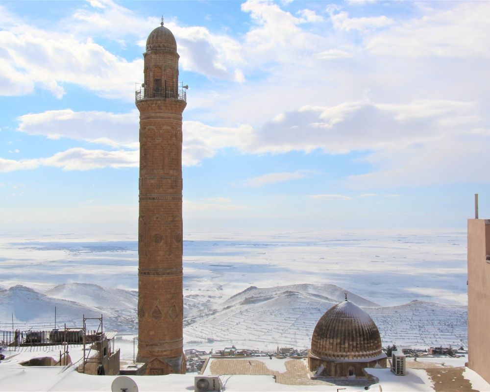 Tarihi mekanlar beyaz örtü ile kaplandı... Mardin'den büyüleyen kar manzaraları 10