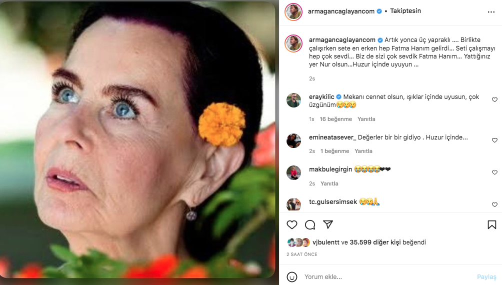 Sanat camiasının ünlü isimlerinden Fatma Girik paylaşımları... Usta oyuncuya böyle veda ettiler 34