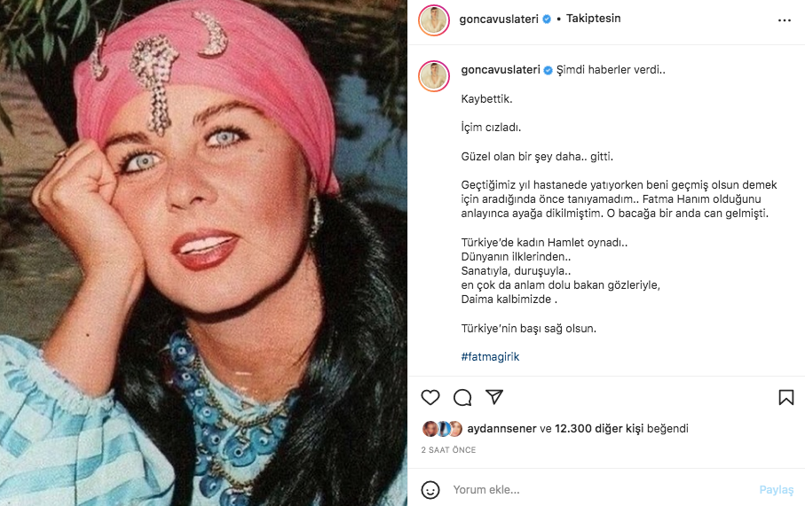 Sanat camiasının ünlü isimlerinden Fatma Girik paylaşımları... Usta oyuncuya böyle veda ettiler 35