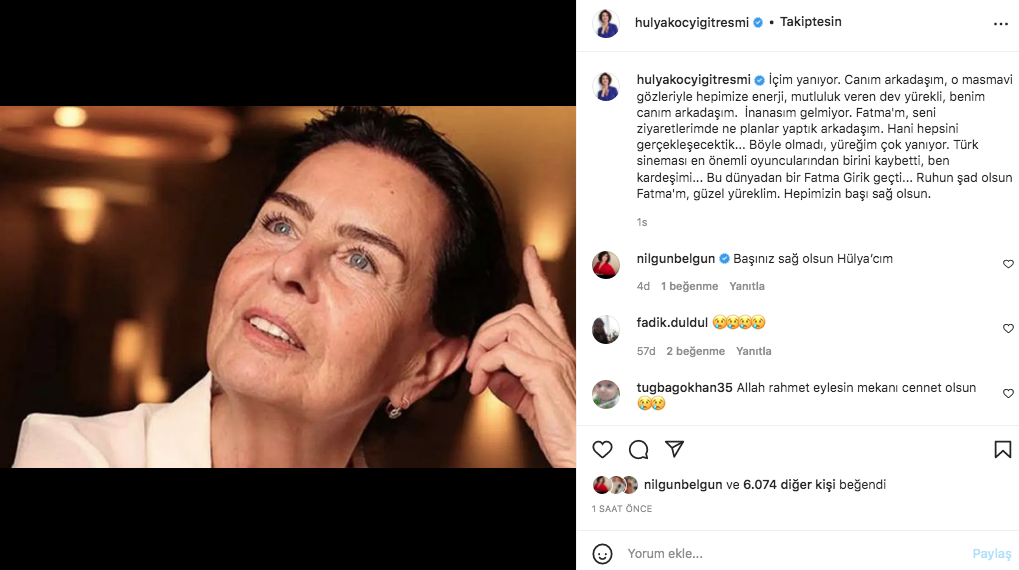 Sanat camiasının ünlü isimlerinden Fatma Girik paylaşımları... Usta oyuncuya böyle veda ettiler 20