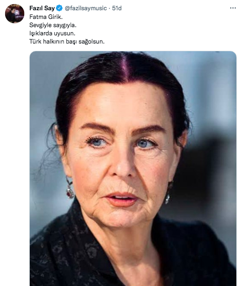 Sanat camiasının ünlü isimlerinden Fatma Girik paylaşımları... Usta oyuncuya böyle veda ettiler 22