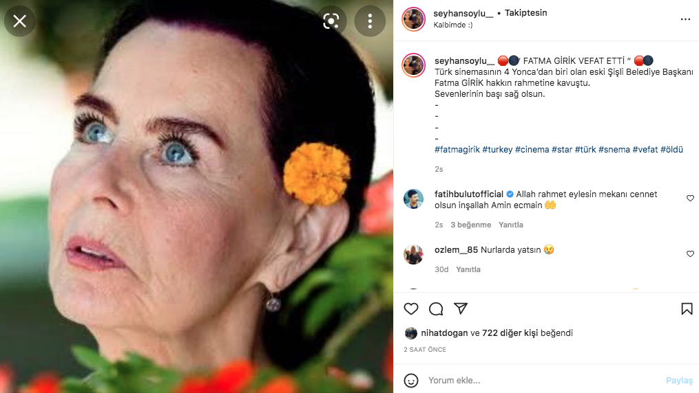 Sanat camiasının ünlü isimlerinden Fatma Girik paylaşımları... Usta oyuncuya böyle veda ettiler 48