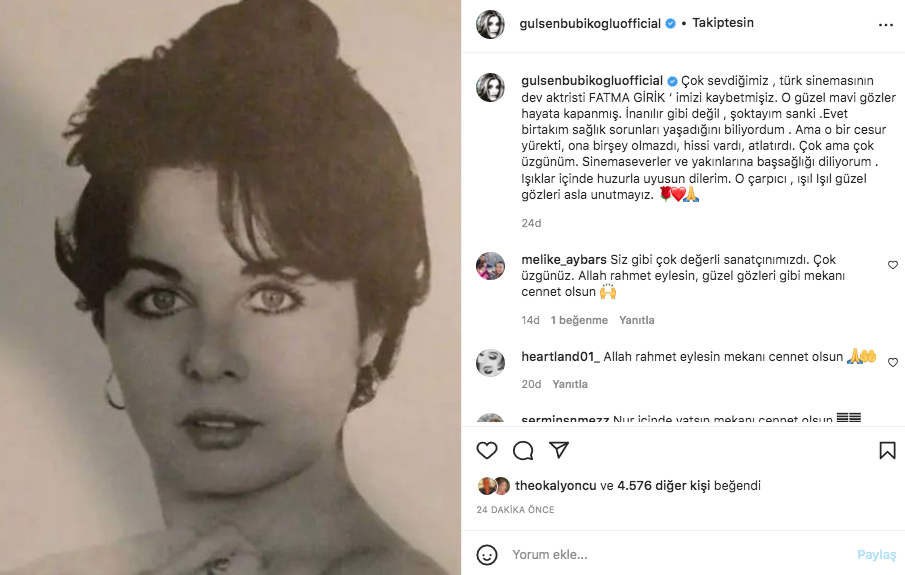 Sanat camiasının ünlü isimlerinden Fatma Girik paylaşımları... Usta oyuncuya böyle veda ettiler 43