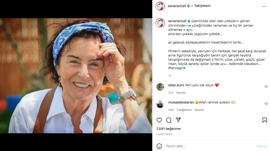Sanat camiasının ünlü isimlerinden Fatma Girik paylaşımları... Usta oyuncuya böyle veda ettiler 49