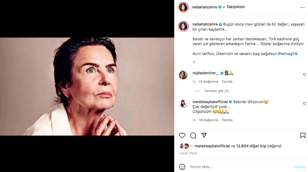 Sanat camiasının ünlü isimlerinden Fatma Girik paylaşımları... Usta oyuncuya böyle veda ettiler 44