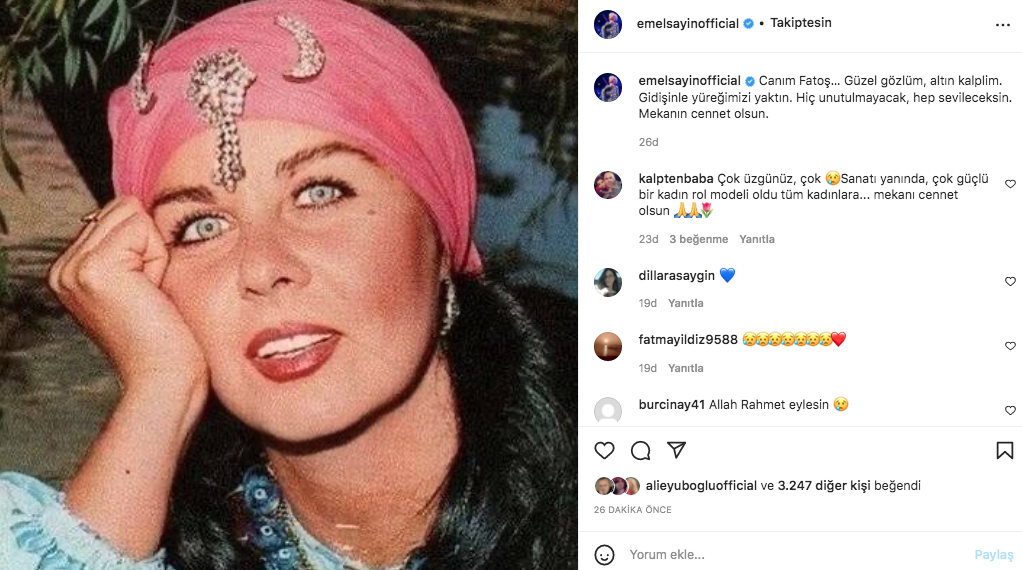Sanat camiasının ünlü isimlerinden Fatma Girik paylaşımları... Usta oyuncuya böyle veda ettiler 70