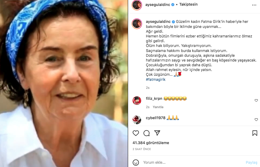Sanat camiasının ünlü isimlerinden Fatma Girik paylaşımları... Usta oyuncuya böyle veda ettiler 69