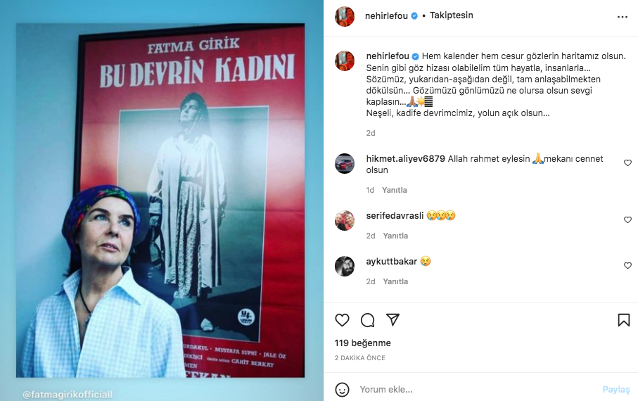 Sanat camiasının ünlü isimlerinden Fatma Girik paylaşımları... Usta oyuncuya böyle veda ettiler 67