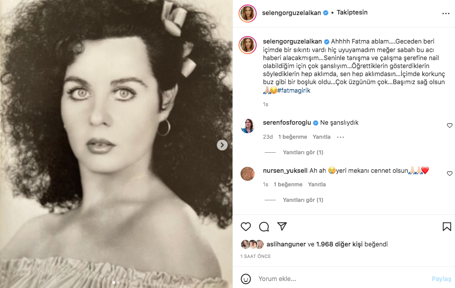 Sanat camiasının ünlü isimlerinden Fatma Girik paylaşımları... Usta oyuncuya böyle veda ettiler 77
