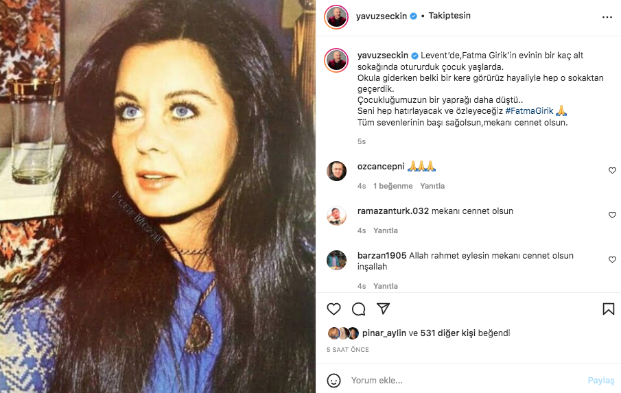Sanat camiasının ünlü isimlerinden Fatma Girik paylaşımları... Usta oyuncuya böyle veda ettiler 78