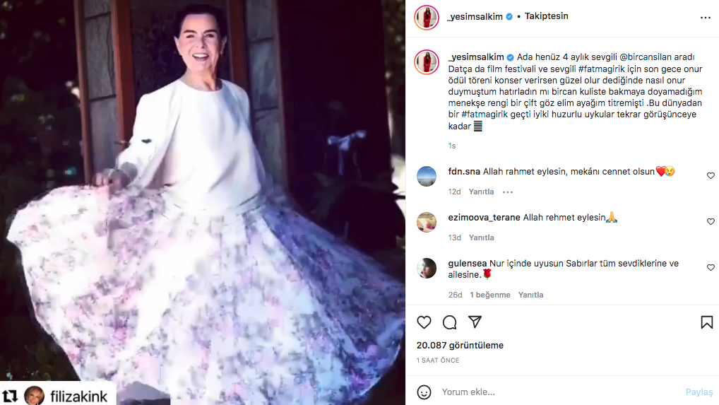 Sanat camiasının ünlü isimlerinden Fatma Girik paylaşımları... Usta oyuncuya böyle veda ettiler 30