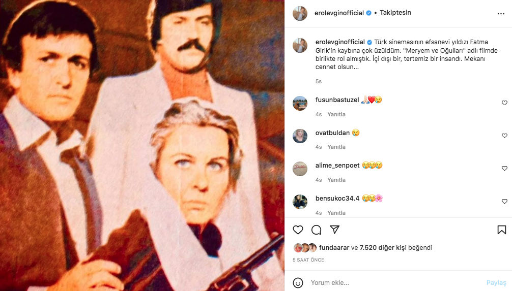 Sanat camiasının ünlü isimlerinden Fatma Girik paylaşımları... Usta oyuncuya böyle veda ettiler 96