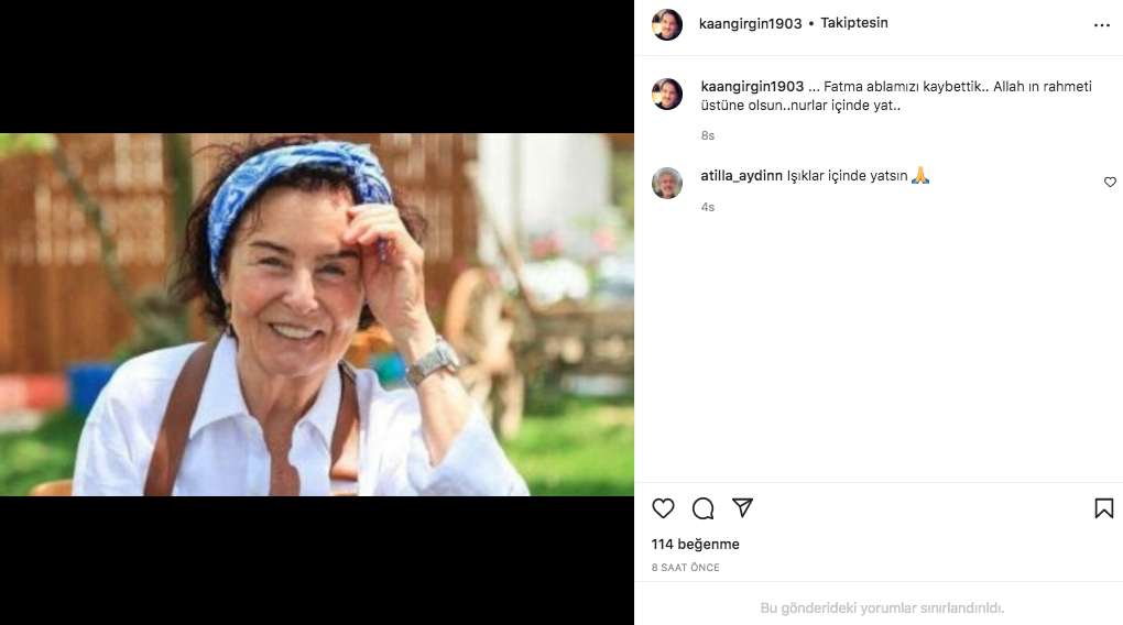 Sanat camiasının ünlü isimlerinden Fatma Girik paylaşımları... Usta oyuncuya böyle veda ettiler 92
