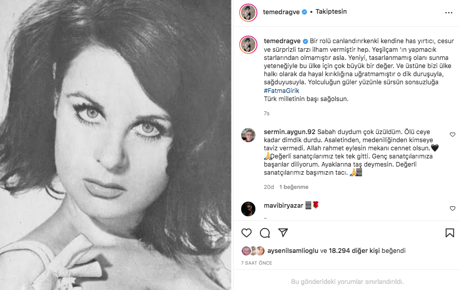 Sanat camiasının ünlü isimlerinden Fatma Girik paylaşımları... Usta oyuncuya böyle veda ettiler 95