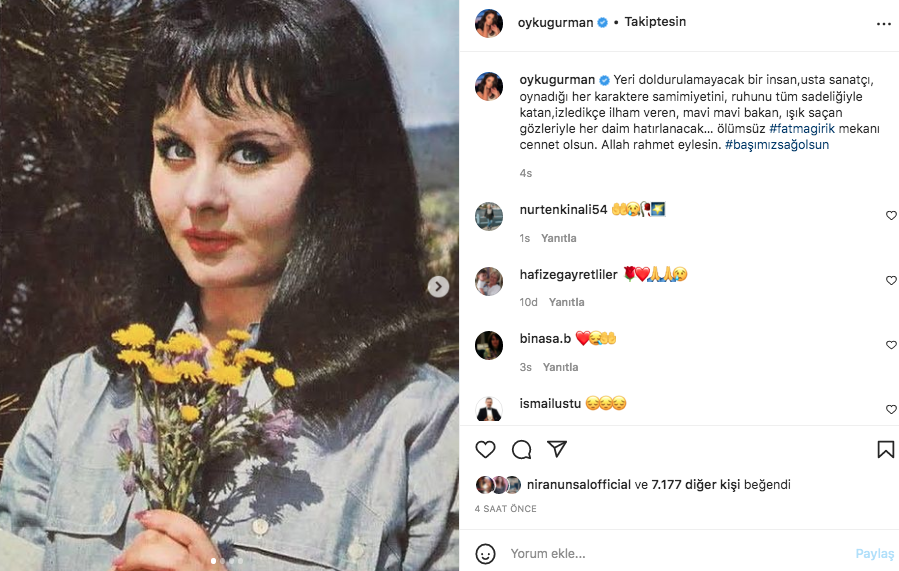 Sanat camiasının ünlü isimlerinden Fatma Girik paylaşımları... Usta oyuncuya böyle veda ettiler 5