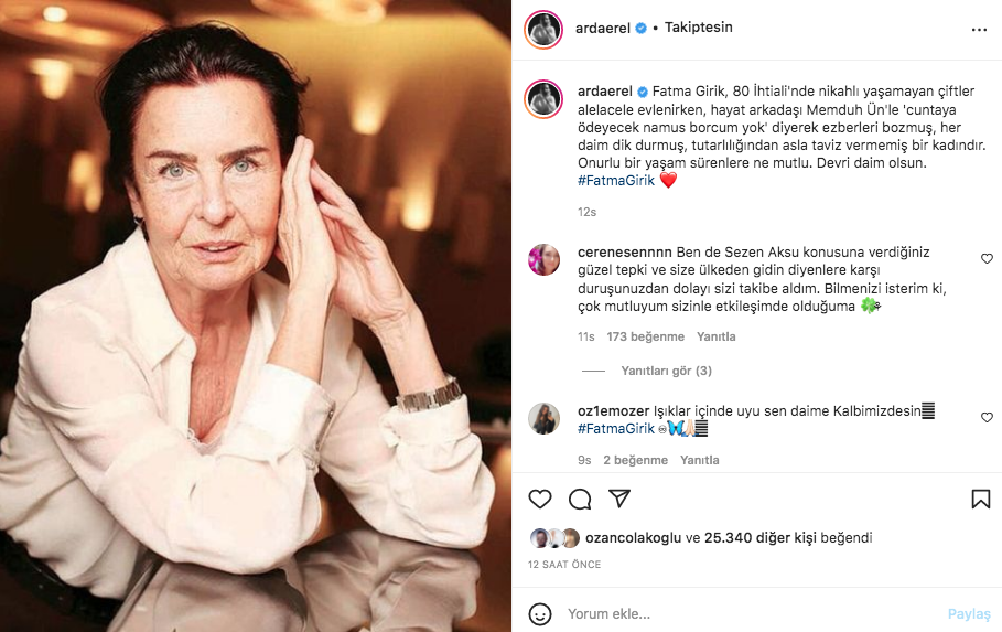 Sanat camiasının ünlü isimlerinden Fatma Girik paylaşımları... Usta oyuncuya böyle veda ettiler 6