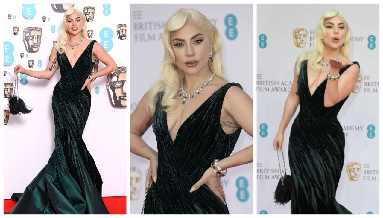 75. BAFTA Ödülleri törenine Lady Gaga göğüs dekolteli elbisesiyle damga vurdu 1