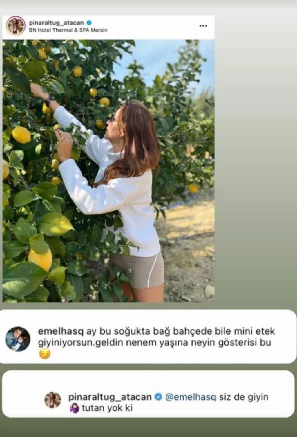 Pınar Altuğ Limon Bahçesinde Mini Eteğiyle Şov Yaptı! Takipçilerini Kızdırdı! 7