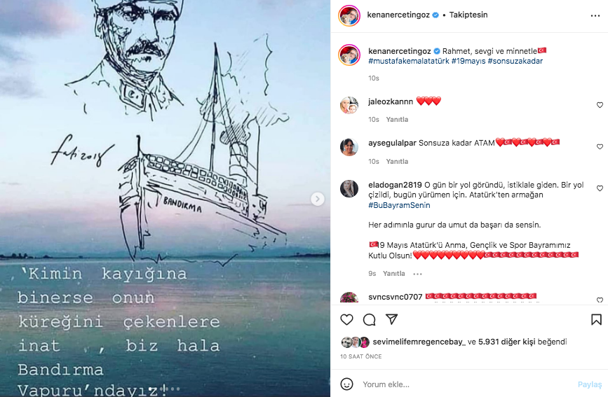 Ünlü isimler 19 Mayıs Atatürk'ü Anma, Gençlik ve Spor Bayramı'nı sosyal medyadan kutladı 8