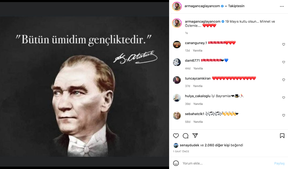 Ünlü isimler 19 Mayıs Atatürk'ü Anma, Gençlik ve Spor Bayramı'nı sosyal medyadan kutladı 26