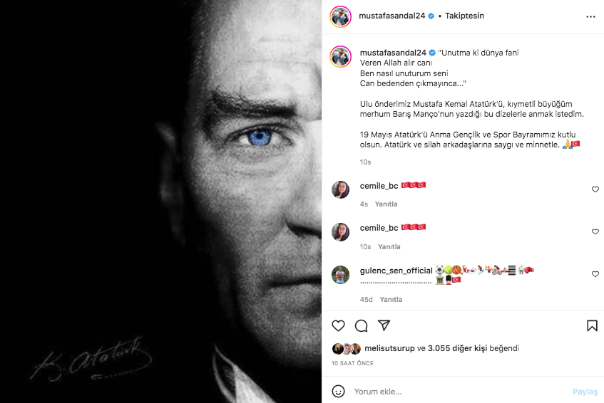 Ünlü isimler 19 Mayıs Atatürk'ü Anma, Gençlik ve Spor Bayramı'nı sosyal medyadan kutladı 6