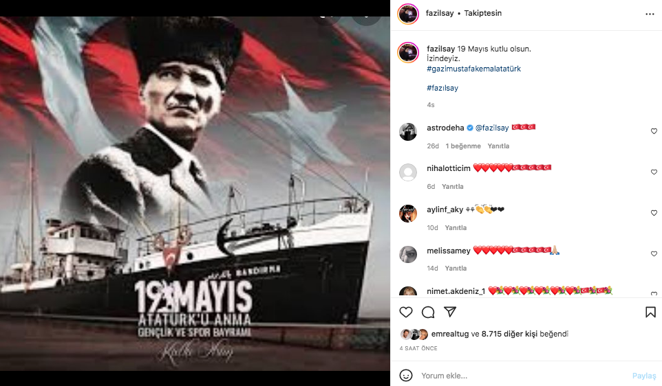 Ünlü isimler 19 Mayıs Atatürk'ü Anma, Gençlik ve Spor Bayramı'nı sosyal medyadan kutladı 15