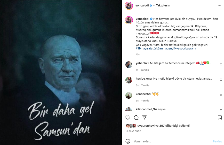 Ünlü isimler 19 Mayıs Atatürk'ü Anma, Gençlik ve Spor Bayramı'nı sosyal medyadan kutladı 4