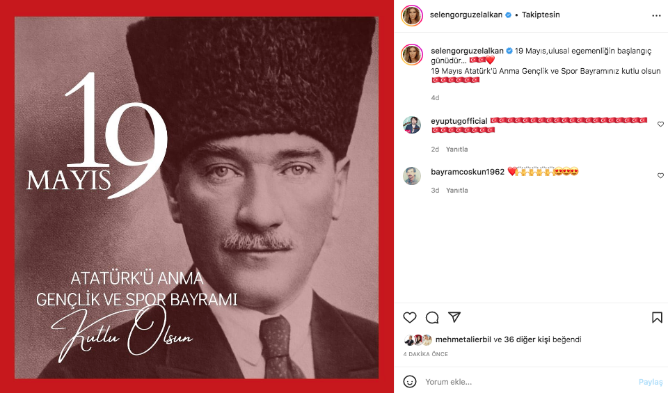 Ünlü isimler 19 Mayıs Atatürk'ü Anma, Gençlik ve Spor Bayramı'nı sosyal medyadan kutladı 30