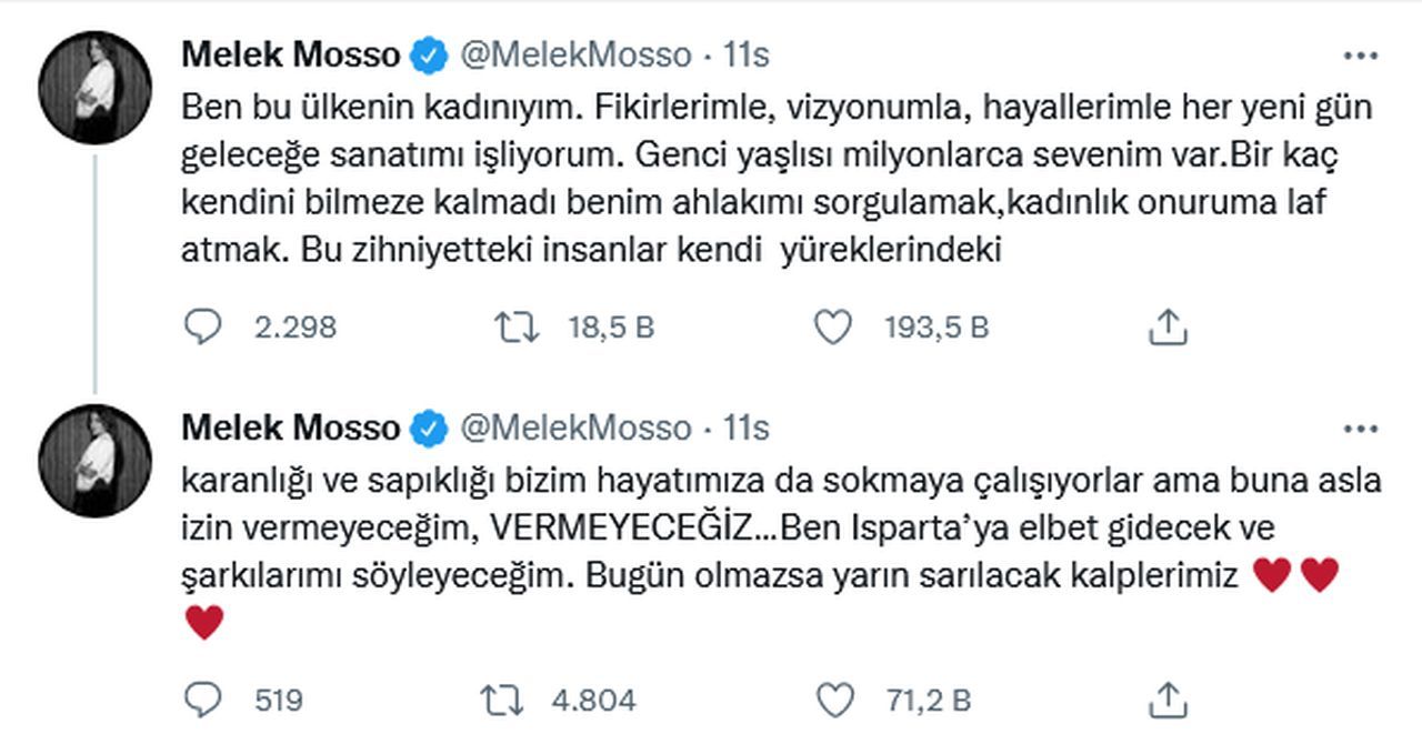 Konseri iptal edilen Melek Mosso'ya ünlü isimlerden destek yağdı: Ahlaklı Konser! Yine ortaçağdan güzel bir orta geldi 3
