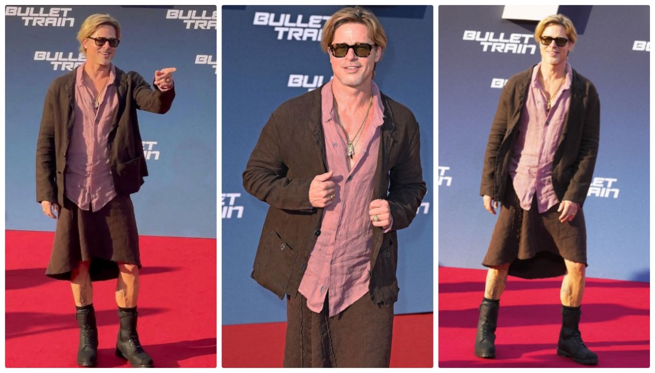 Gala kombini beğenilmedi! Yakışıklı aktör Brad Pitt etek giydi 3