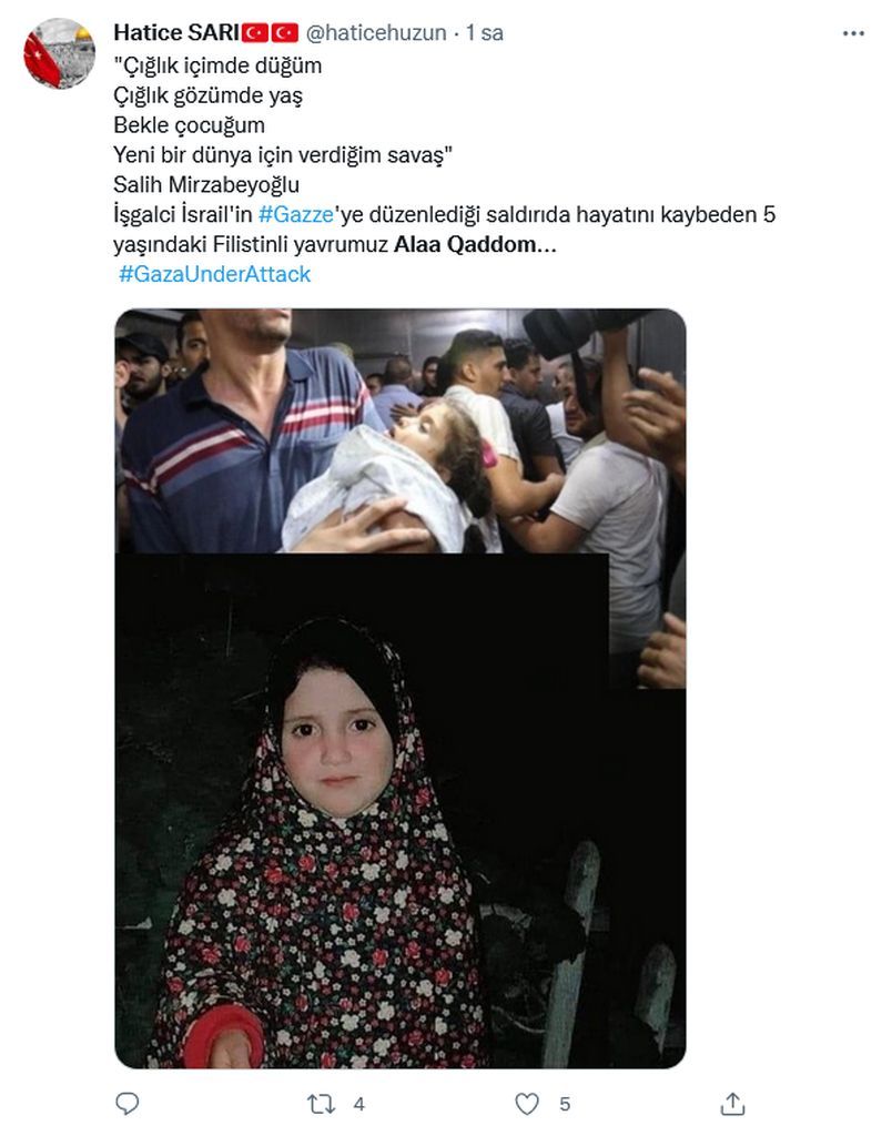 Milyonlar İsrail'in katlettiği 5 yaşındaki Alaa'ya ağlıyor 7