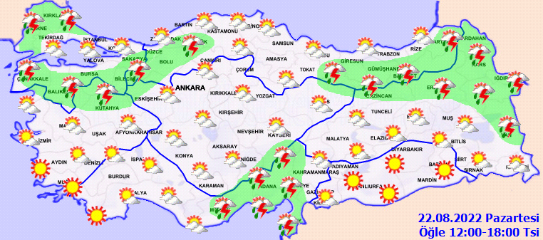 Meteoroloji Genel Müdürlüğü sağanak yağış uyarısı yaptı! 22 Ağustos Pazartesi hava durumu tahminleri 2