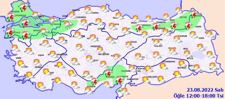Meteoroloji Genel Müdürlüğü, 3 bölge için yağış uyarısı yaptı! 23 Ağustos Salı hava durumu tahminleri 1