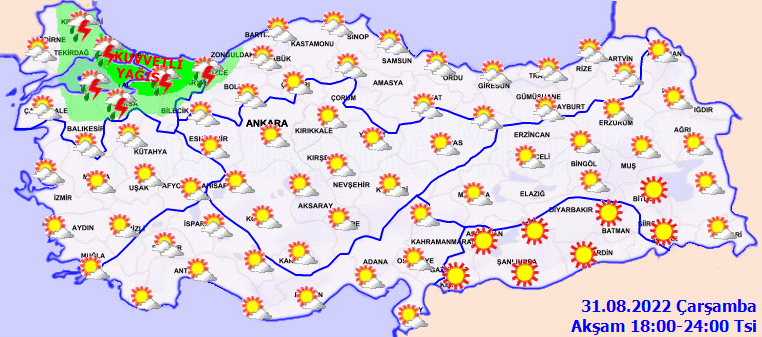 Meteoroloji İstanbul dahil 11 il için ''sarı'' kodlu uyarı verdi ve tek tek uyardı! Türkiye geneli hava durumu 31 Ağustos 3